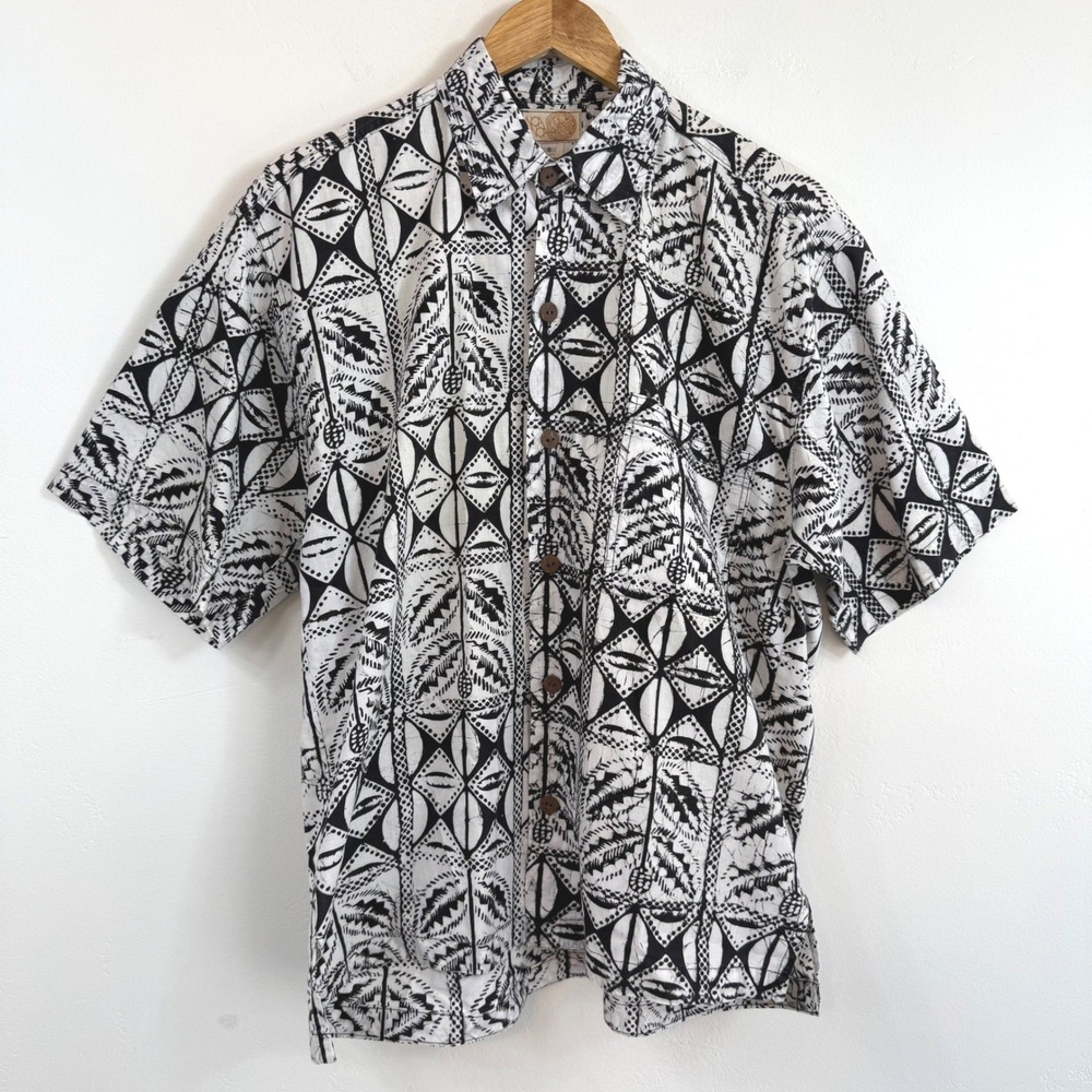 NOA NOA Button Up Shirt S Black White‎ Hawaiian Aloha Geometric Art Teacher Top